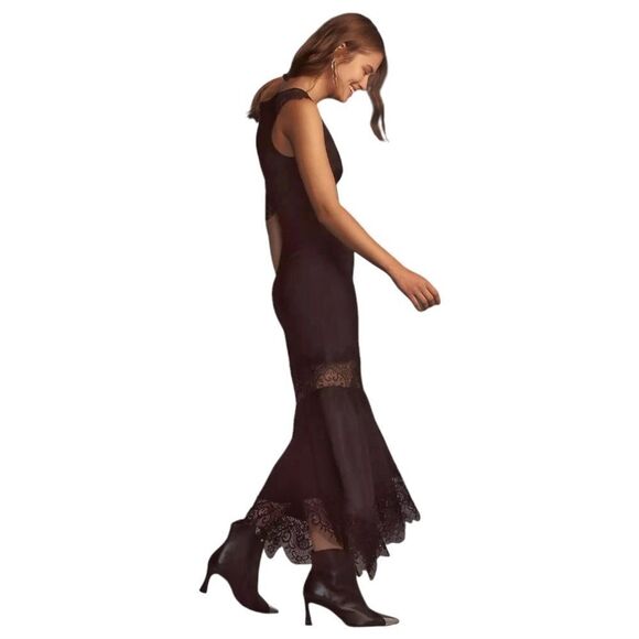 Anthropologie Asymmetrical Lace Maxi Slip Dress XS NWT | Modern Romantic Goth - Picture 2 of 15